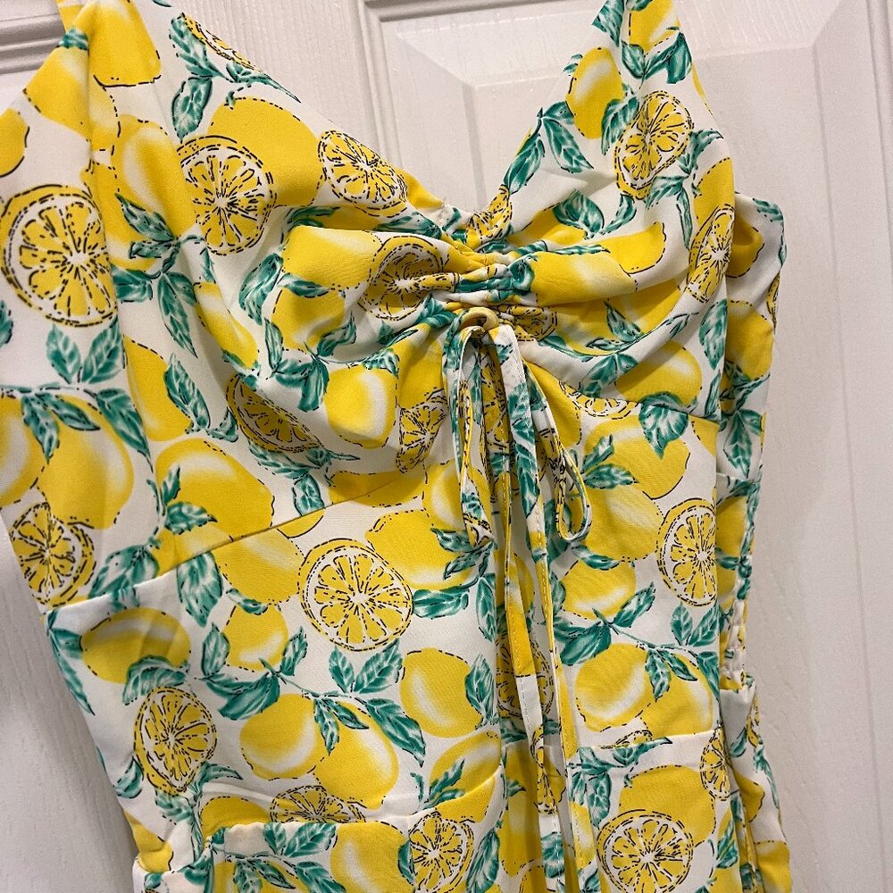 *LEMON Midi Dress w/ POCKETS*|| XS || Adjustable Straps || Fully Lined || EUC - Picture 8 of 14